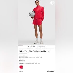 lululemon athletica Velvet Terry HR Shorts